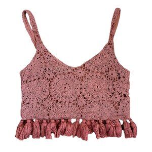 Lulus Crochet Lace Tassel Trim Crop Top, Rust Pink, 100% Cotton, Women's Size S